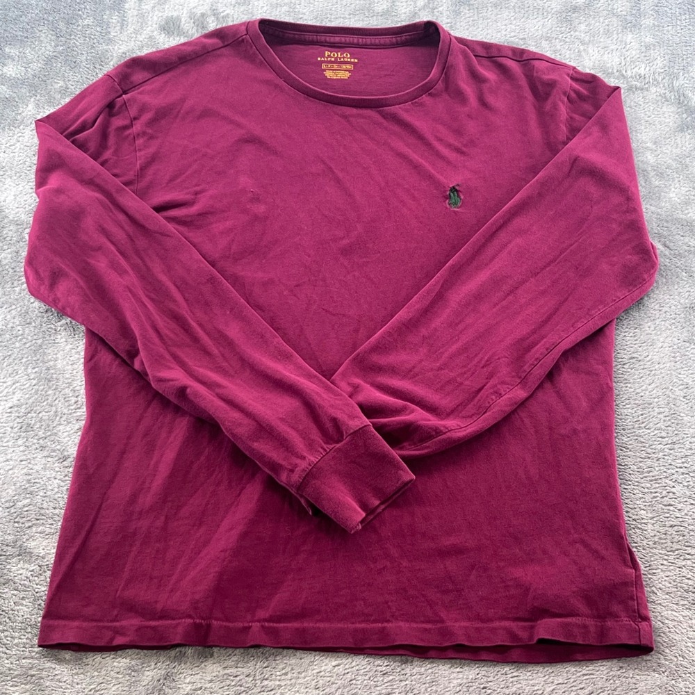 Polo Ralph Lauren Mens Long Sleeve T-Shirt Burgundy Maroon Cotton Small